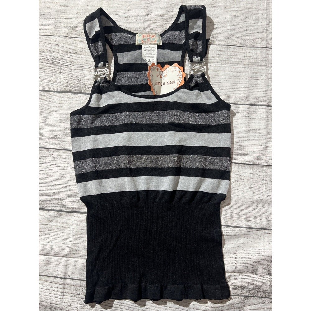 Y2K F&F Striped Ribbed Tank Top Support Grunge Punk Sz OS